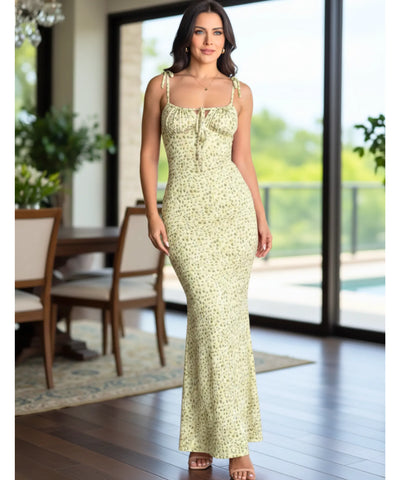 Comprar Vestido Longo Florido Sereia Feminino Alças Ajustáveis Viscose Casual barato em promoção ZARA