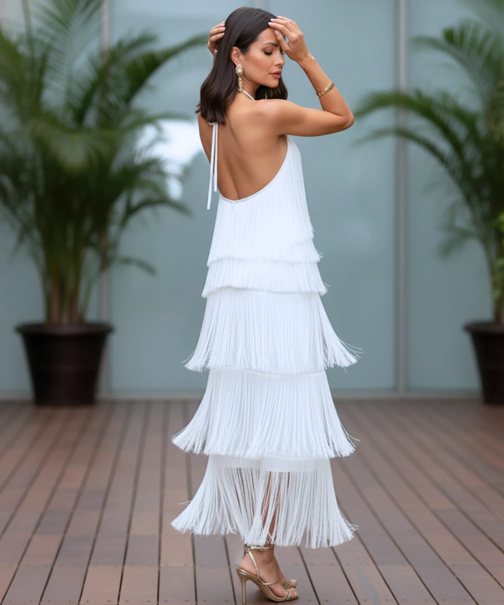 Comprar vestido de festa longo com franjas frente única elegante para festa casamento formatura barato em promoção LADY DRESS