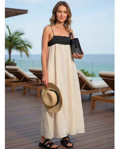 Vestido Longo Feminino Linho Alça Fina Elegante Verão | Jenny