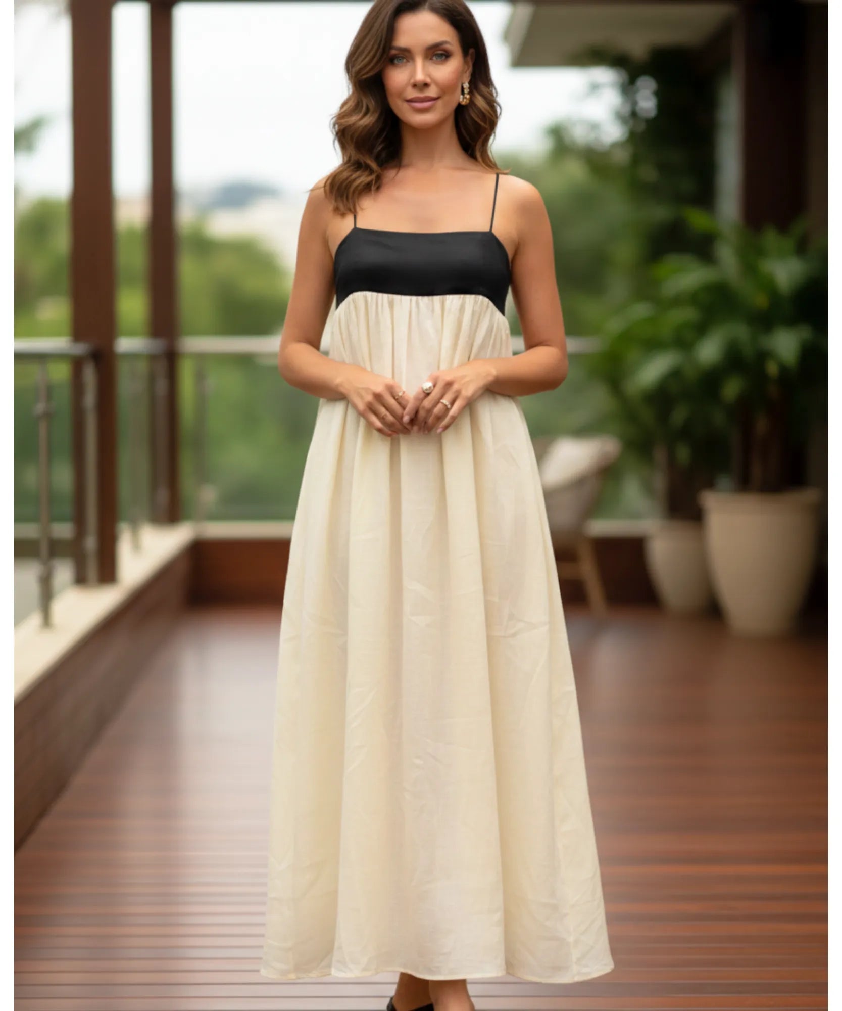 Comprar vestido longo feminino linho alça fina balonê elegante verão casual barato em promoção ZARA