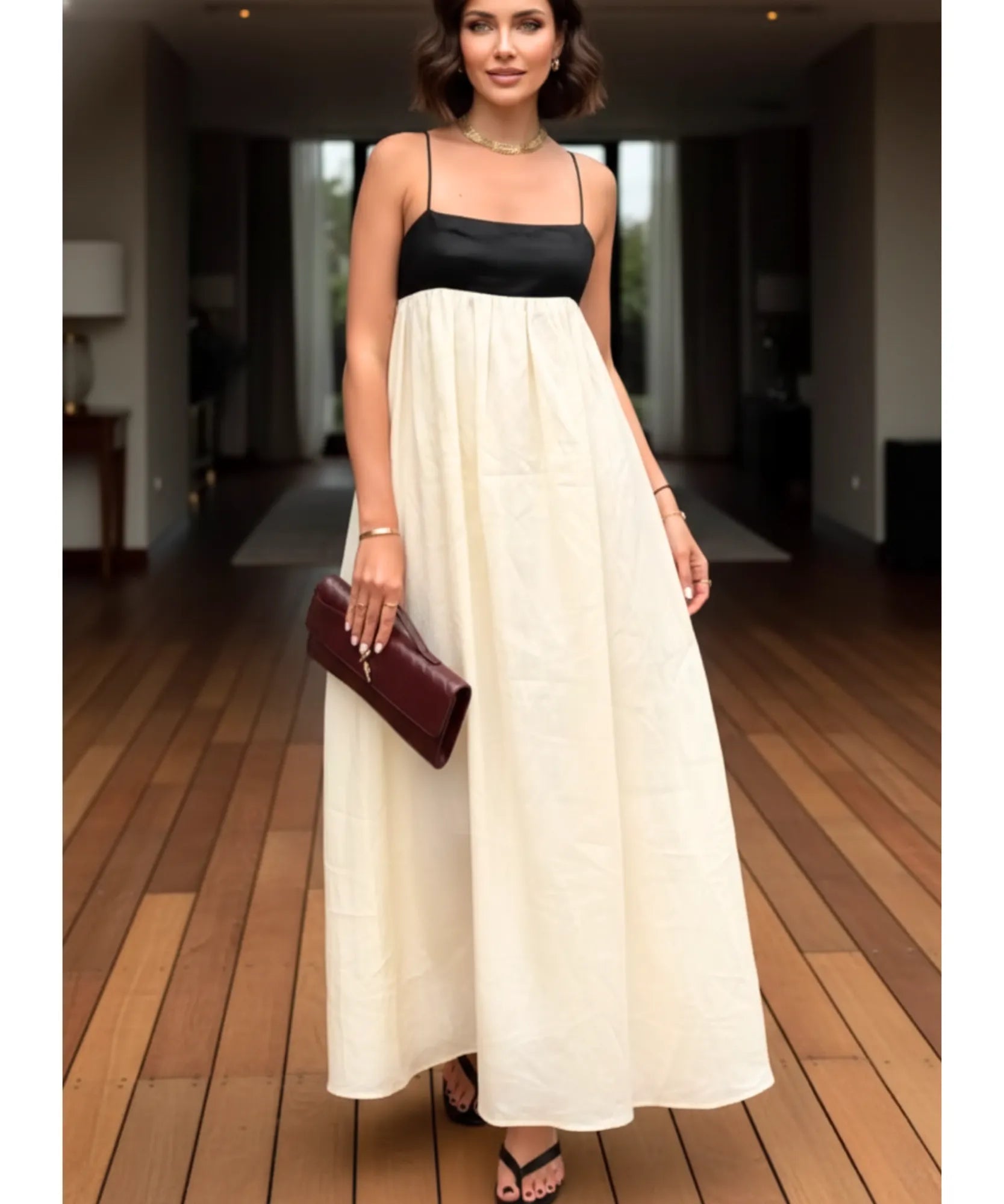 Comprar vestido longo feminino linho alça fina balonê elegante verão casual barato em promoção ZARA