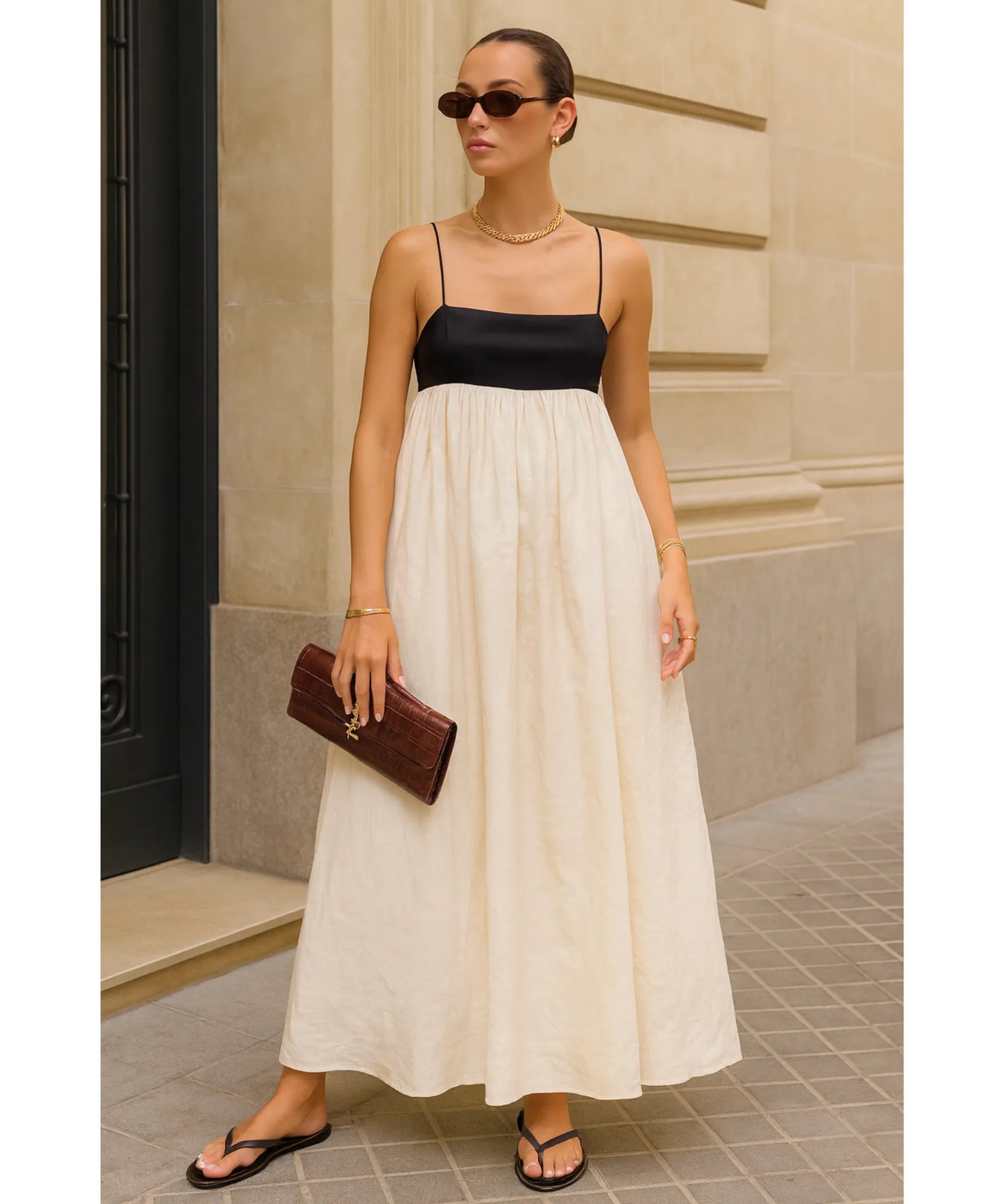 Comprar vestido longo feminino linho alça fina balonê elegante verão casual barato em promoção ZARA
