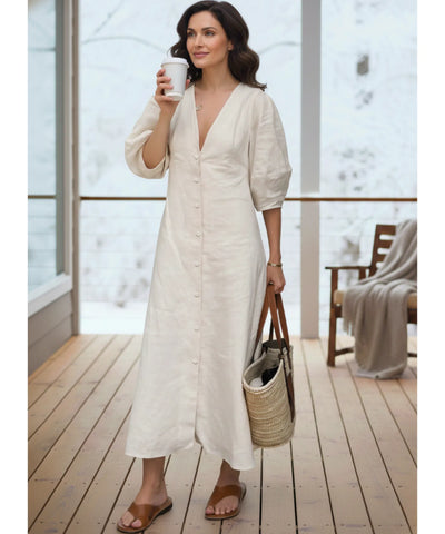 Vestido Midi Off White Feminino Linho Verão | Massie