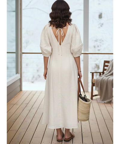 Vestido Midi Off White Feminino Linho Verão | Massie