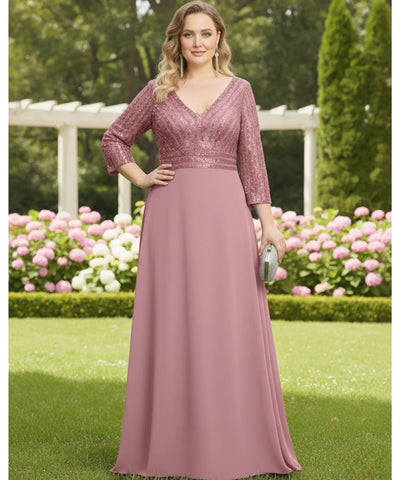 Comprar vestido longo festa paetê verde esmeralda manga 3/4 decote V para madrinha formatura casamento plus size barato em promoção