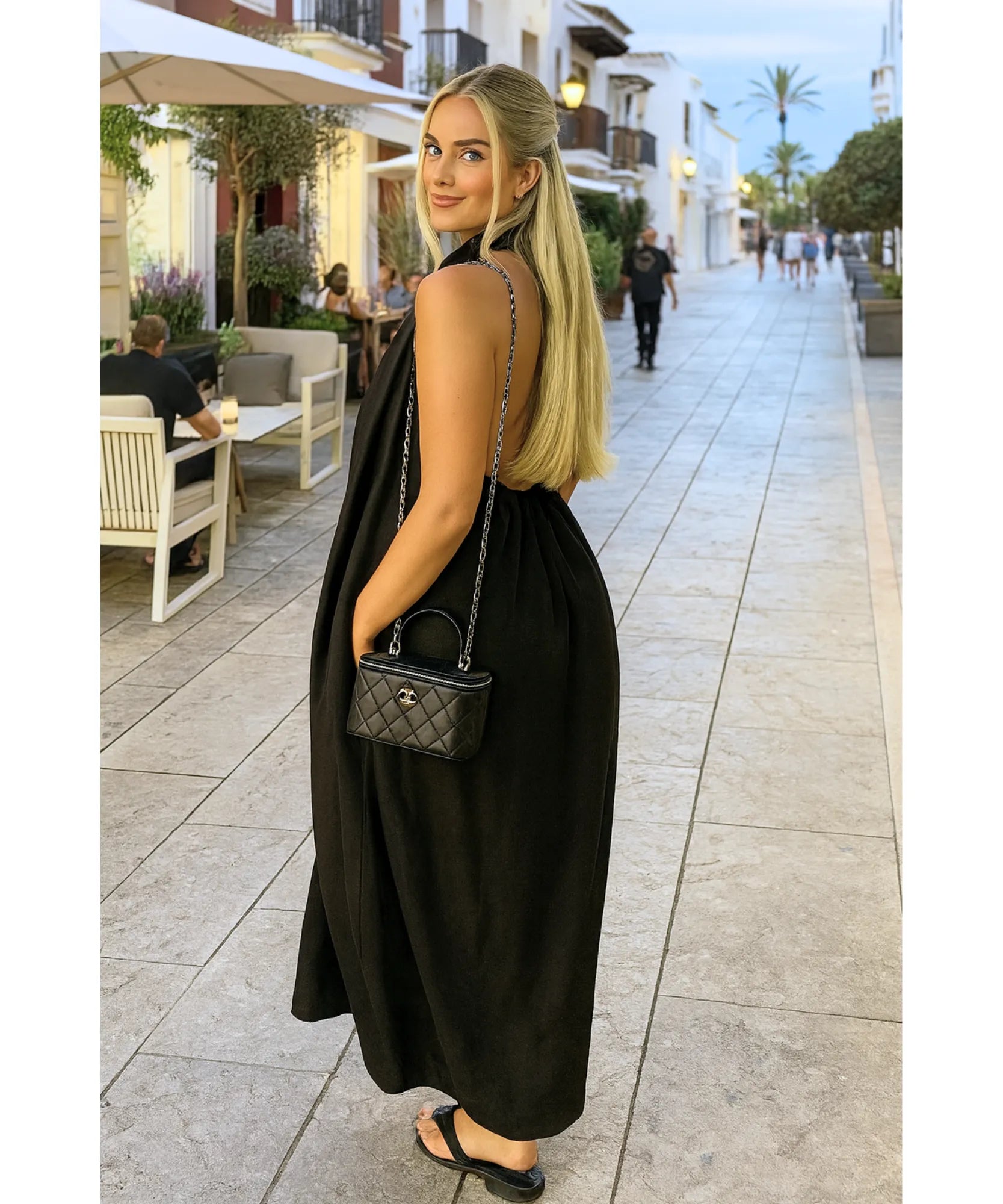 Comprar Vestido Longo Preto Feminino Elegante com Gola Botões Amarração Cintura barato em promoção ZARA

