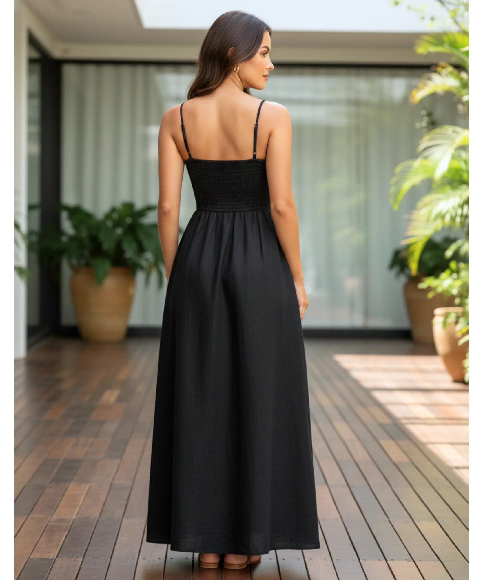 Comprar vestido longo preto feminino malha premium com recorte na cintura para festa casamento civil barato promoção ZARA
