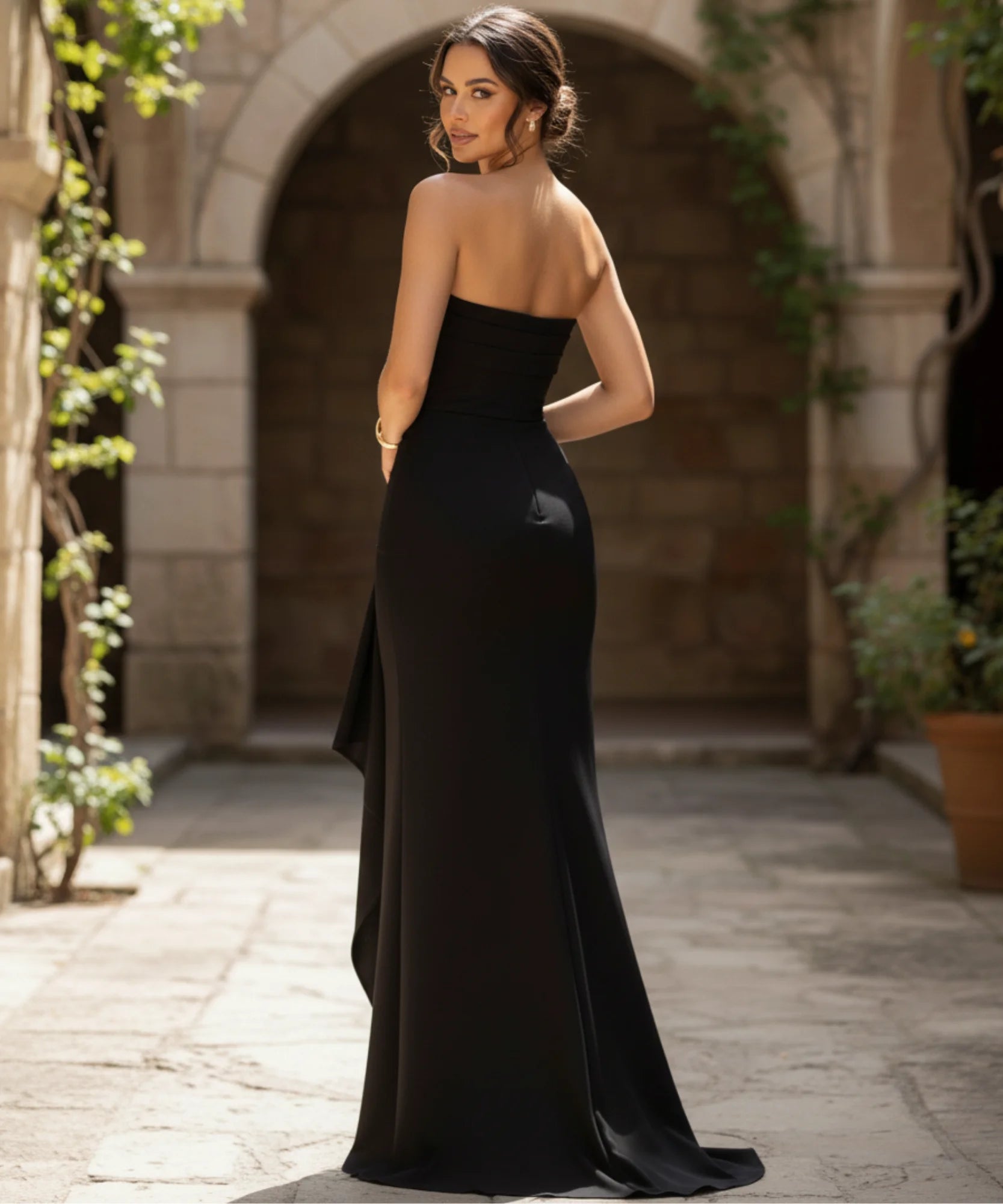 Comprar vestido longo tomara que caia preto com fenda lateral elegante para festa casamento barato em promoção ZARA