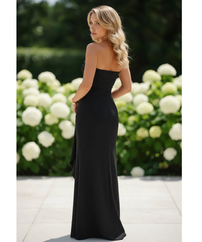 Comprar vestido longo tomara que caia preto com fenda lateral elegante para festa casamento barato em promoção ZARA