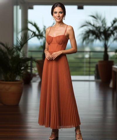 Comprar vestido longo verde plissado com alças finas para casamentos formaturas e eventos especiais em promoção LADY DRESS