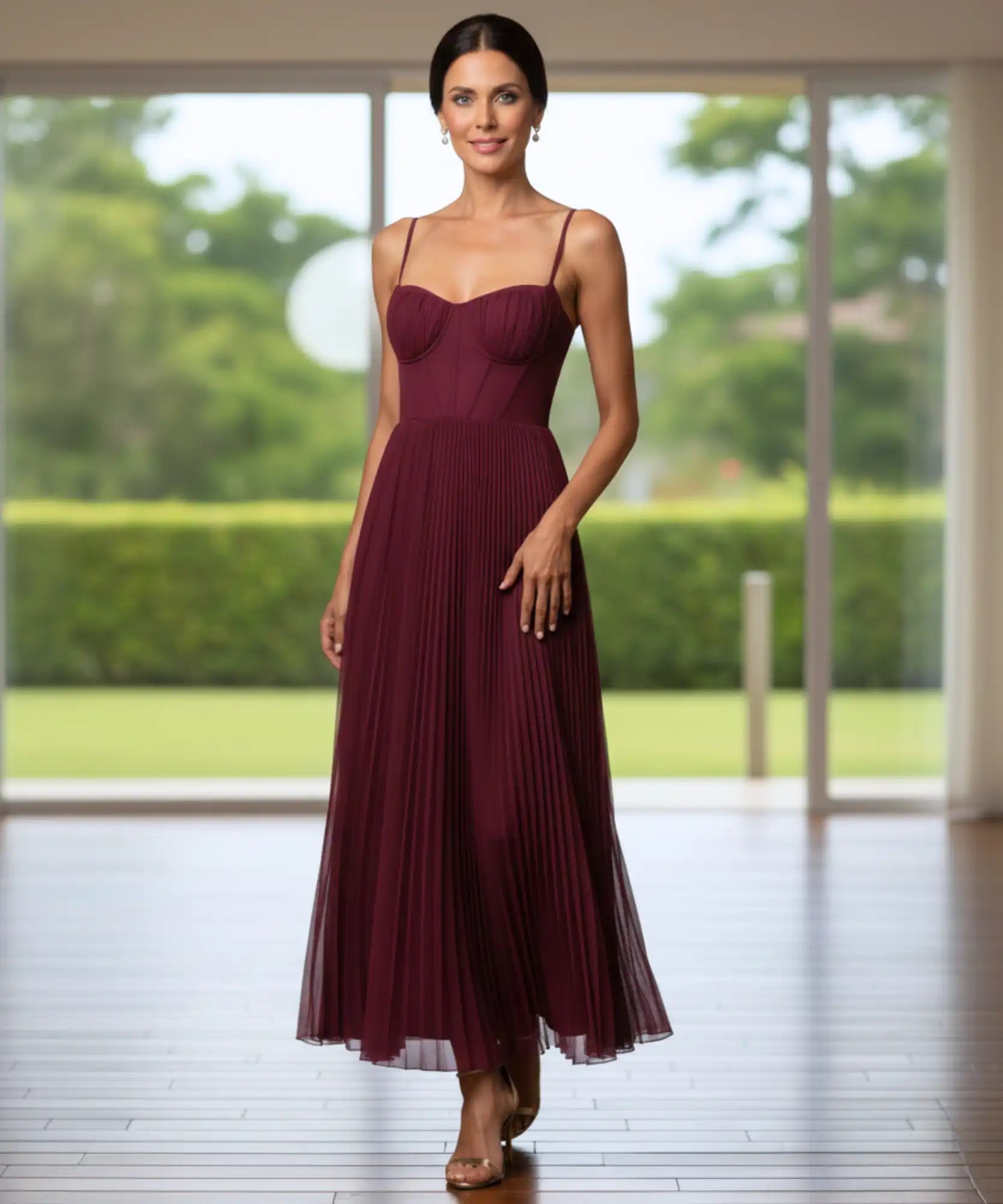 Comprar vestido longo verde plissado com alças finas para casamentos formaturas e eventos especiais em promoção LADY DRESS