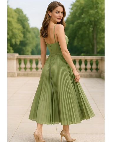 Comprar vestido longo verde plissado com alças finas para casamentos formaturas e eventos especiais em promoção LADY DRESS
