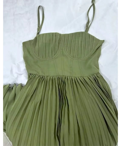 Comprar vestido longo verde plissado com alças finas para casamentos formaturas e eventos especiais em promoção LADY DRESS