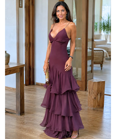 Comprar vestido marsala longo festa em promoção Anellimn
