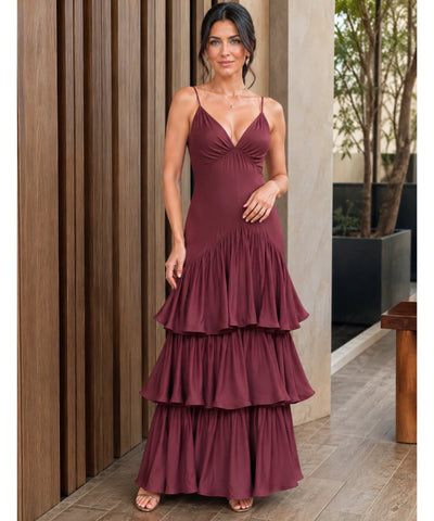 Comprar vestido marsala longo festa em promoção Anellimn