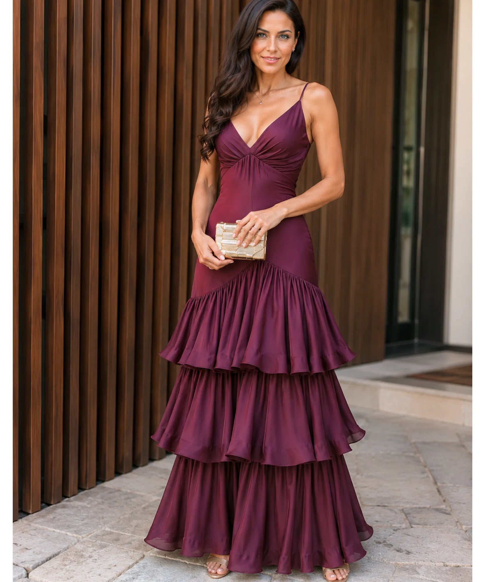 Comprar vestido marsala longo festa em promoção Anellimn