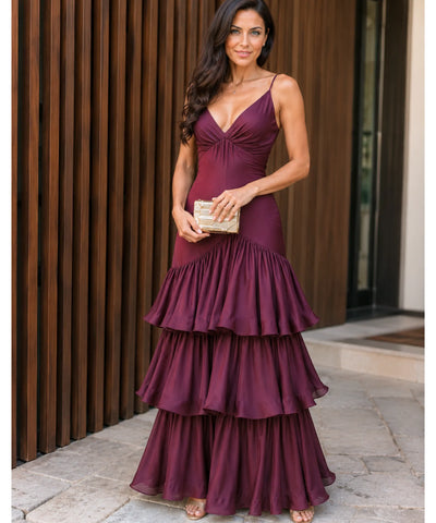 Comprar vestido marsala longo festa em promoção Anellimn