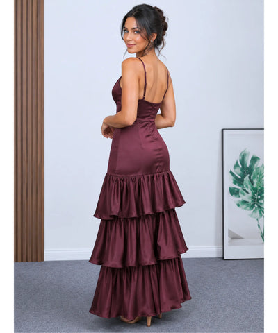 Comprar vestido marsala longo festa em promoção Anellimn
