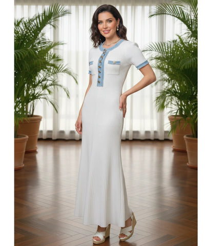 Comprar vestido midi branco canelado feminino com detalhes jeans botões elegante verão barato promoção ZARA