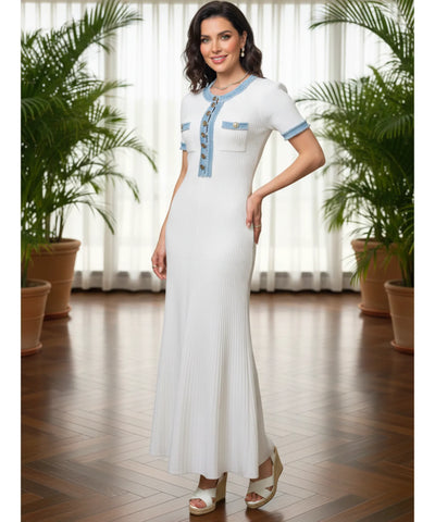 Comprar vestido midi branco canelado feminino com detalhes jeans botões elegante verão barato promoção ZARA