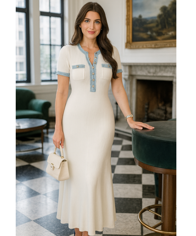 Comprar vestido midi branco canelado feminino com detalhes jeans botões elegante verão barato promoção ZARA
