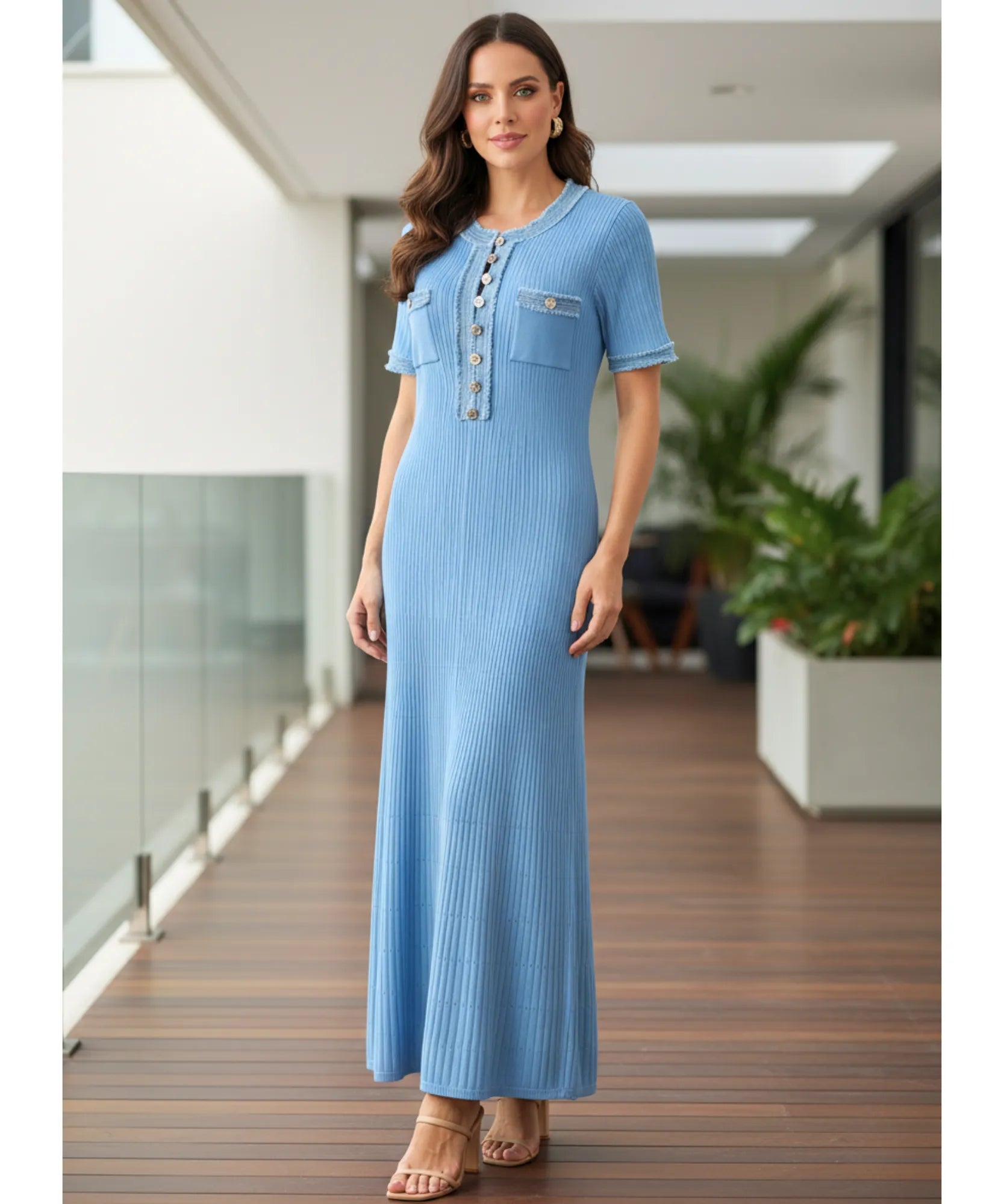 Comprar vestido midi branco canelado feminino com detalhes jeans botões elegante verão barato promoção ZARA