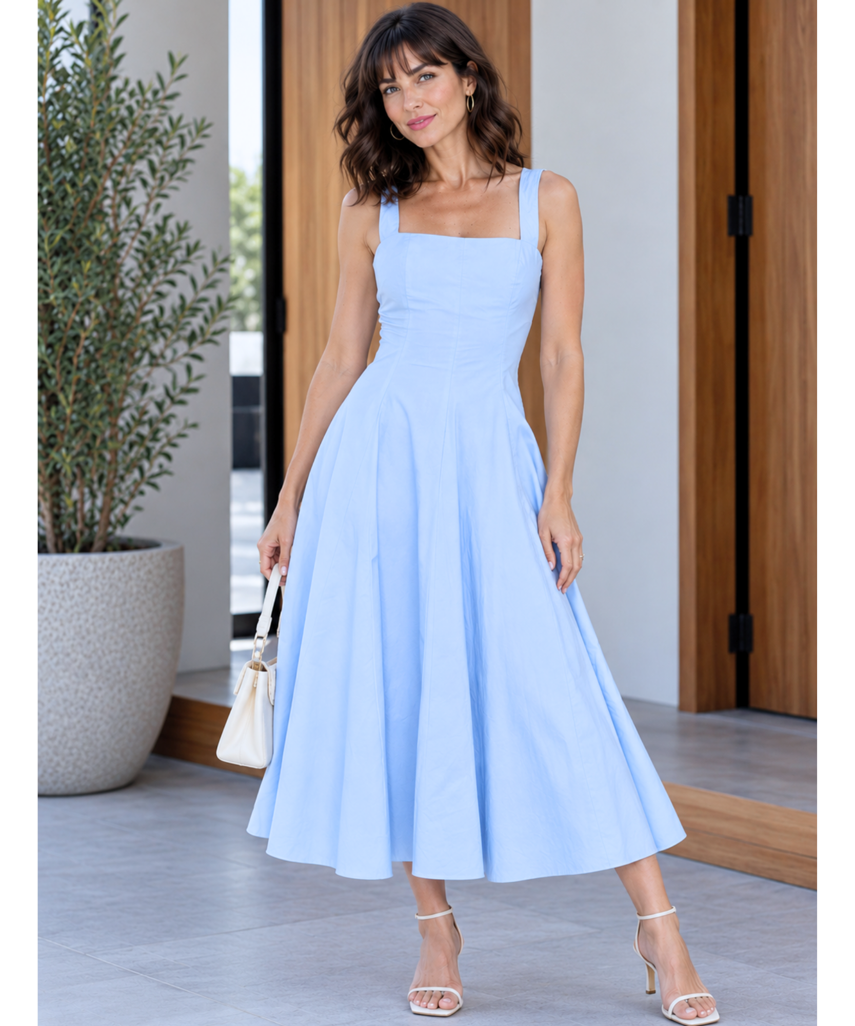 Comprar vestido midi casual sem manga azul serenity barato Anellimn