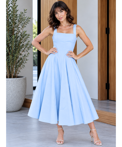 Comprar vestido midi casual cintura marcada azul serenity barato Anellimn
