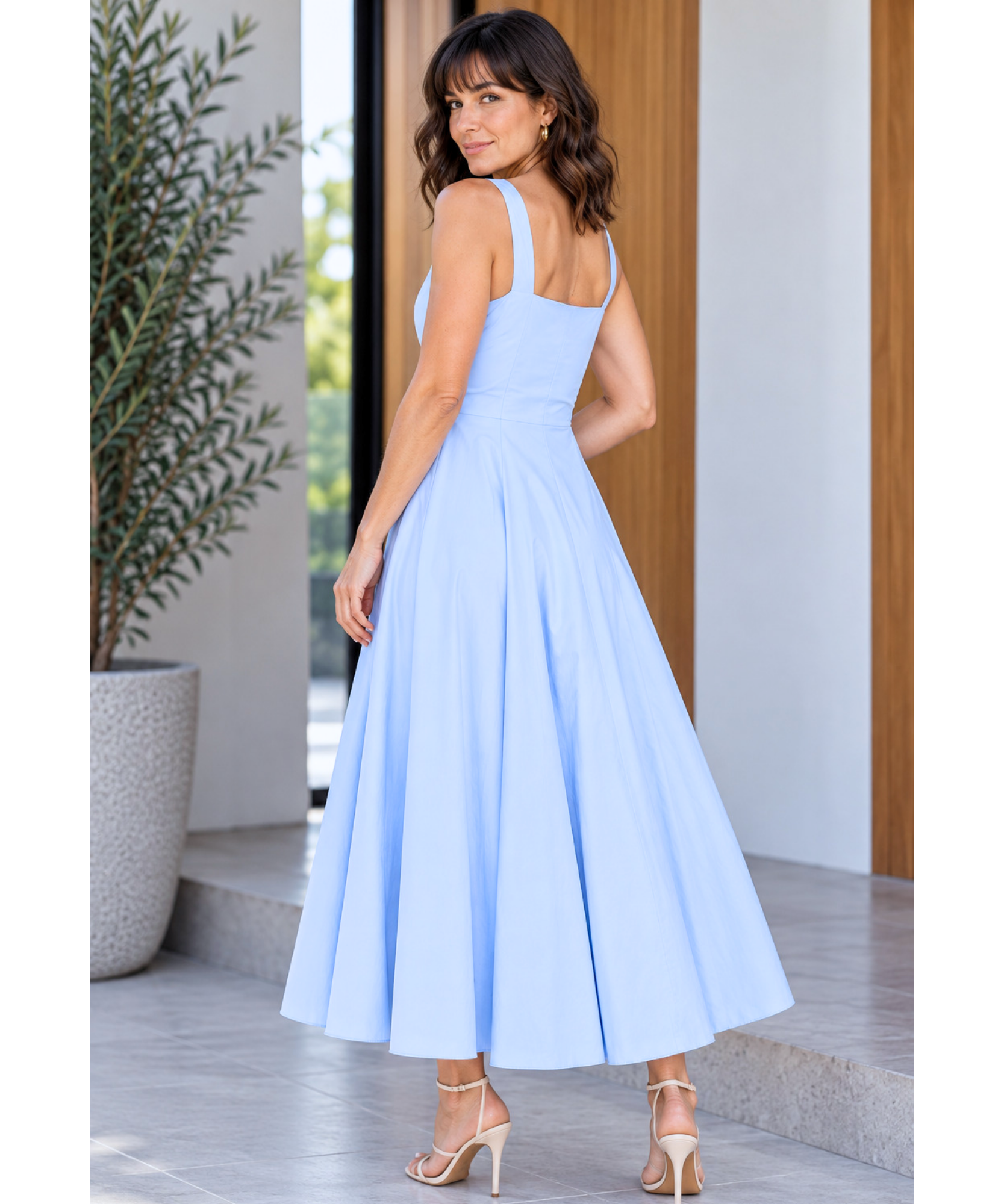 Comprar vestido midi casual costas alças largas azul serenity barato Anellimn