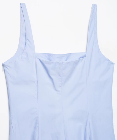 Comprar vestido midi casual detalhe decote quadrado azul serenity barato Anellimn