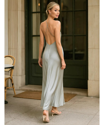 Vestido Midi Cetim Premium Alças Cruzadas Exclusivo | Kalie