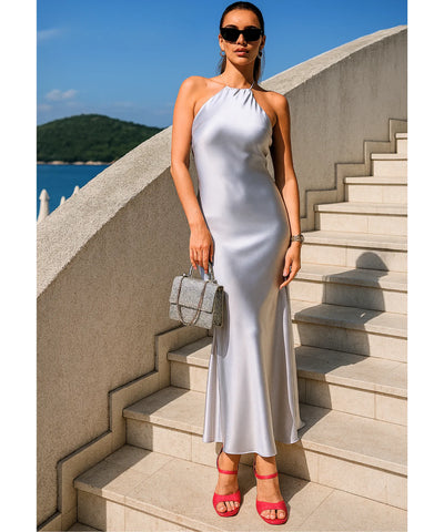 Vestido Midi Cetim Premium Alças Cruzadas Exclusivo | Kalie