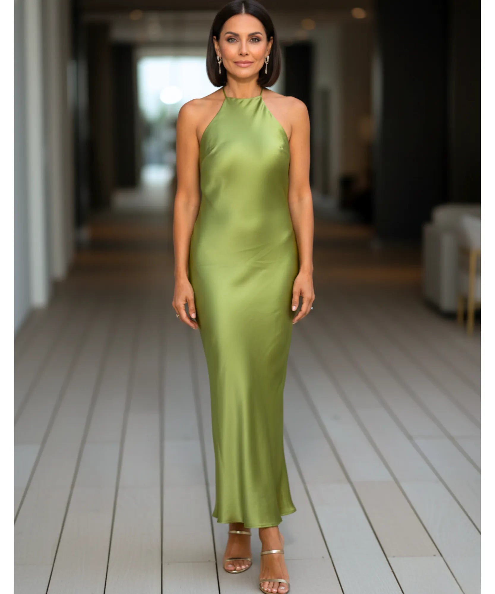 Comprar vestido midi cetim premium com alças cruzadas nas costas para casamentos formaturas e eventos especiais em promoção LADY DRESS