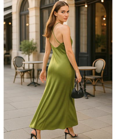 Vestido Midi Cetim Premium Alças Cruzadas Exclusivo | Kalie