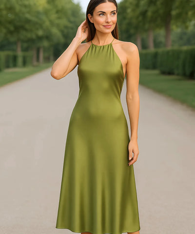 Vestido Midi Cetim Premium Alças Cruzadas Exclusivo | Kalie