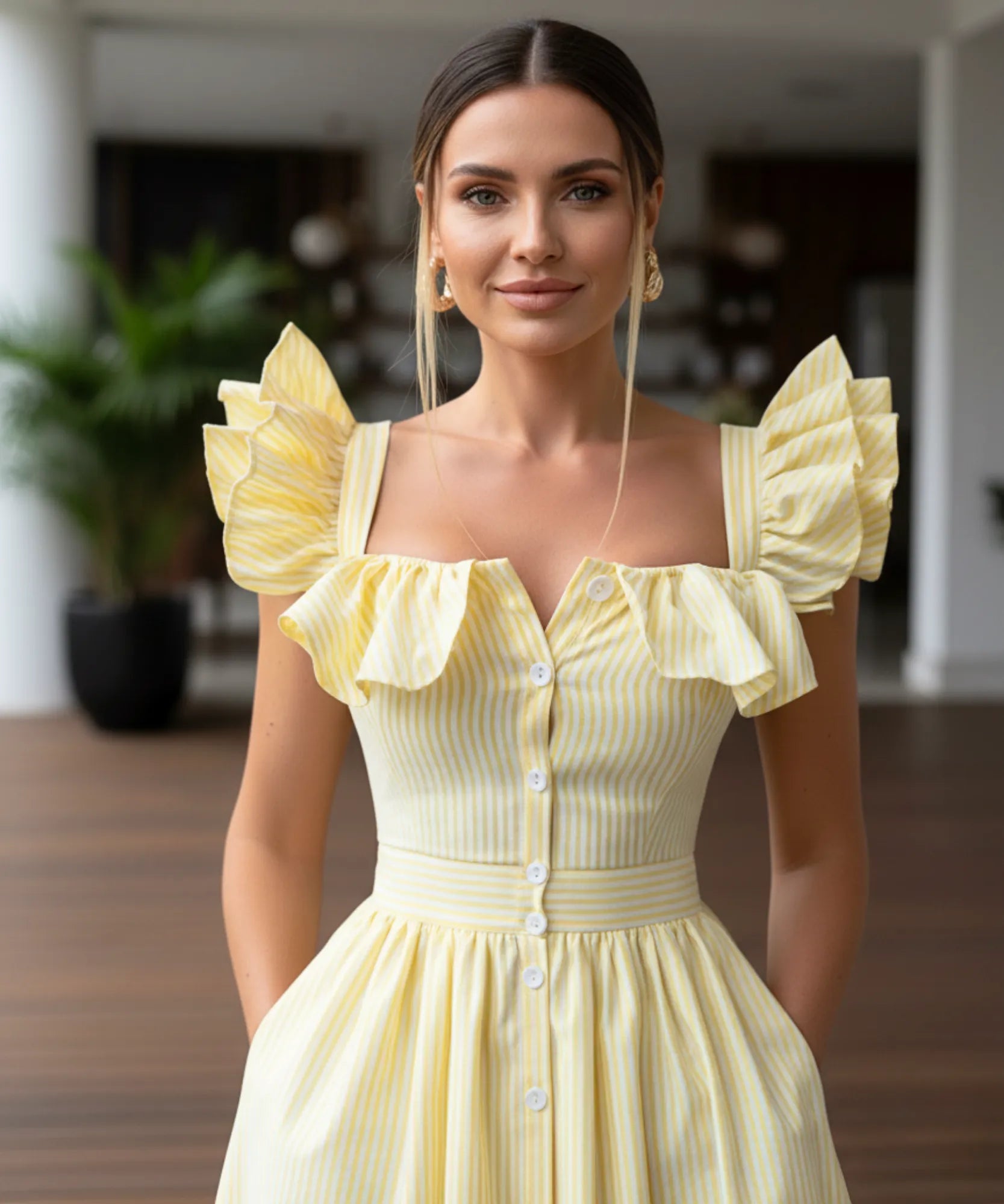 Vestido midi elegante boho listrado babados convidadas casamento dia romântico verão em promoção ZARA