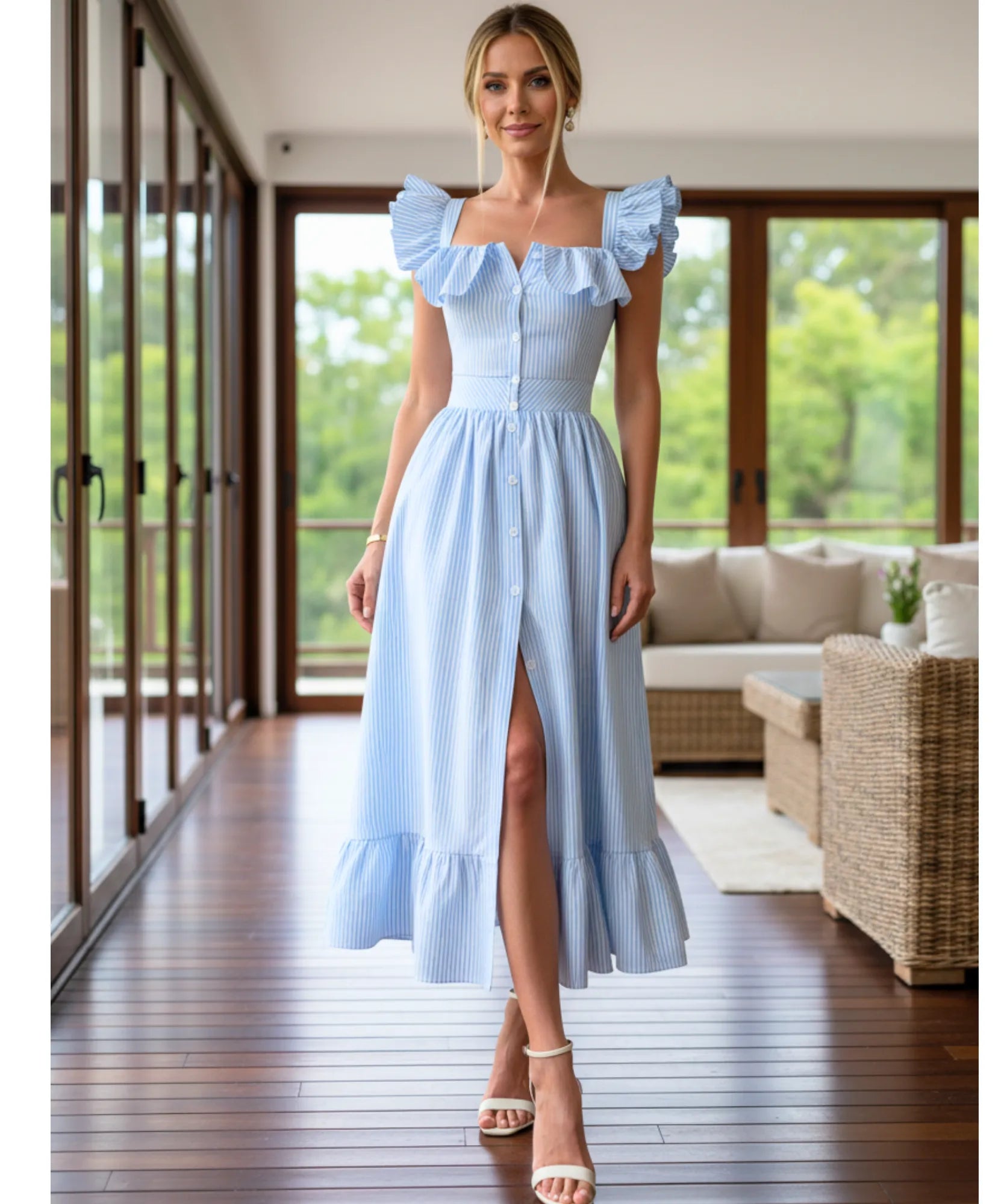 VestiVestido midi elegante boho listrado babados convidadas casamento dia romântico verão em promoção ZARAdo midi elegante boho listrado babados convidadas casamento dia romântico verão em promoção ZARA