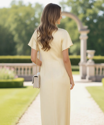Vestido Midi Elegante Cetim Decote V Feminino | Ellie