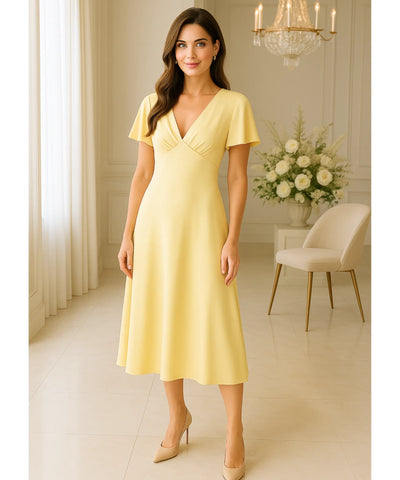Vestido Midi Elegante Cetim Decote V Feminino | Ellie