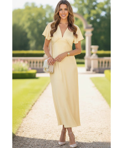 Vestido Midi Elegante Cetim Decote V Feminino | Ellie