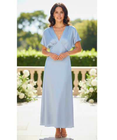 Vestido Midi Elegante Cetim Decote V Feminino | Ellie