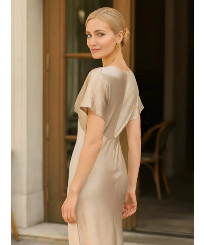 Vestido Midi Elegante Cetim Decote V Feminino | Ellie