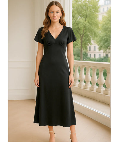 Vestido Midi Elegante Cetim Decote V Feminino | Ellie