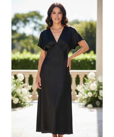 Vestido Midi Elegante Cetim Decote V Feminino | Ellie