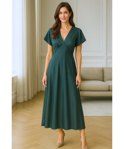 Vestido Midi Elegante Cetim Decote V Feminino | Ellie