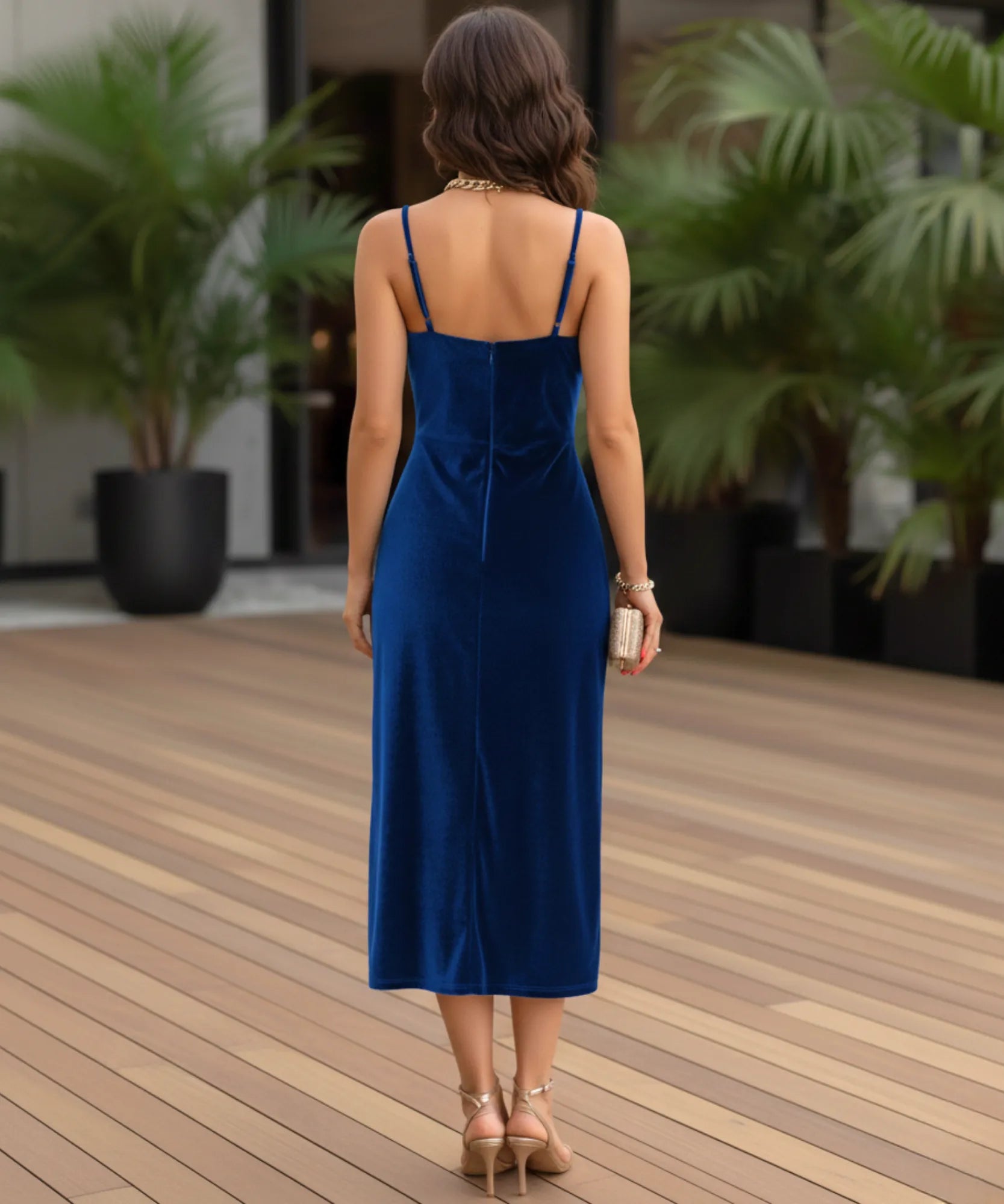 Comprar vestido midi elegante feminino alcinhas fenda lateral festa casamento barato ANELLIMN
