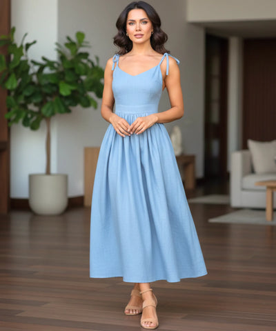 Vestido Midi Elegante Feminino Regata Boho Amarração | Lalá
