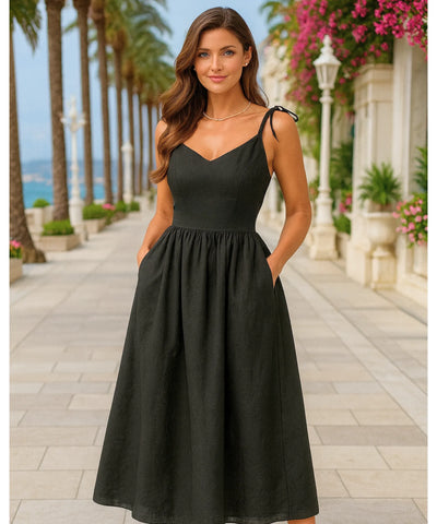 Comprar vestido midi elegante preto feminino regata boho com amarração confortável em promoção ZARA
