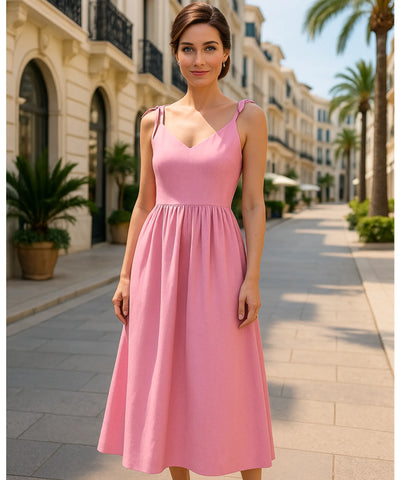 Comprar vestido midi elegante rosa feminino regata boho com amarração confortável em promoção ZARA
