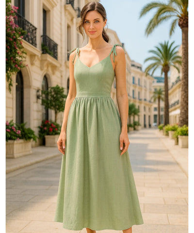 Comprar vestido midi elegante verde feminino regata boho com amarração confortável em promoção ZARA
